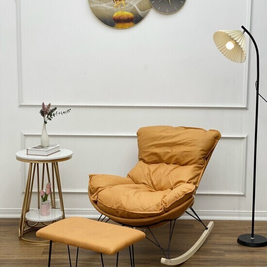 Ghế Bập Bênh Đọc Sách Thư Giãn Màu Cam Kèm Đôn Đẹp Rẻ TV3