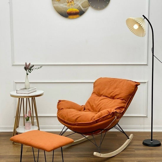 Ghế Bập Bênh Đọc Sách Thư Giãn Màu Cam Kèm Đôn Đẹp Rẻ TV3