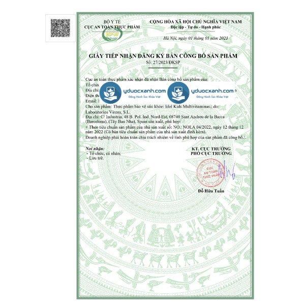 idol kids multivitaminas, 150 ml, siro tăng cường sức đề kháng cho bé, trẻ em từ 6 tháng tuổi của tây ban nha