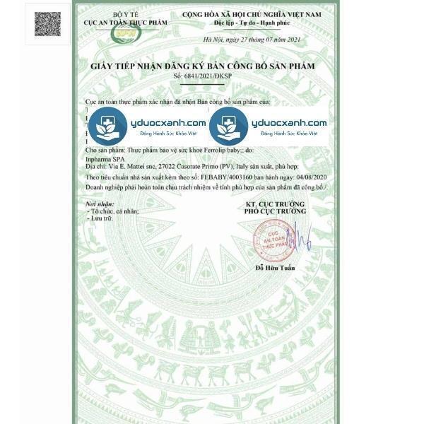 ferrolip baby, 30 ml, dung dịch nhỏ giọt bổ sung sắt hữu cơ, bổ máu cho bé, trẻ em từ 2 tuổi của ý