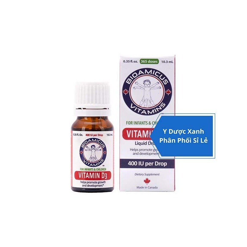 BIOAMICUS VITAMIN D3, 10ml, Dung dịch nhỏ giọt tăng cường hấp thu canxi cho bé, trẻ từ 2 tuổi của Canada