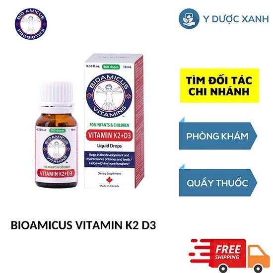 BIOAMICUS VITAMIN K2 D3, 10ml, Hỗ trợ tăng chiều cao, hấp thu canxi cho bé, trẻ nhỏ của Canada