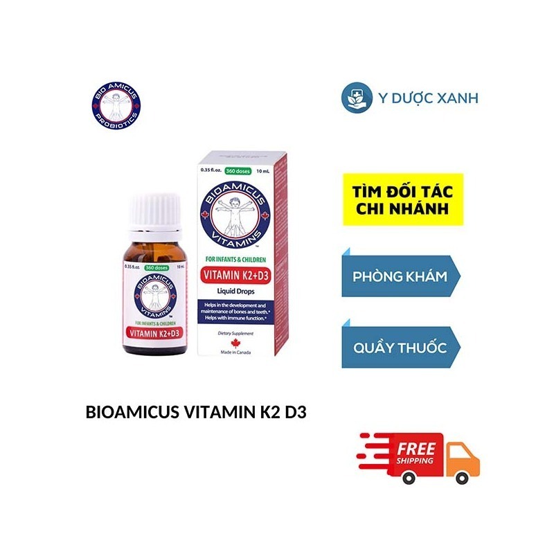 BIOAMICUS VITAMIN K2 D3, 10ml, Hỗ trợ tăng chiều cao, hấp thu canxi cho bé, trẻ nhỏ của Canada