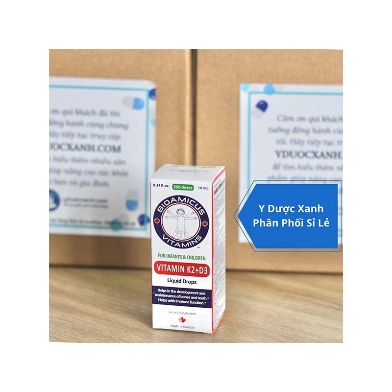 BIOAMICUS VITAMIN K2 D3, 10ml, Hỗ trợ tăng chiều cao, hấp thu canxi cho bé, trẻ nhỏ của Canada