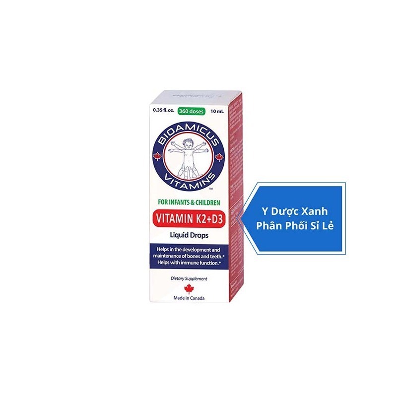BIOAMICUS VITAMIN K2 D3, 10ml, Hỗ trợ tăng chiều cao, hấp thu canxi cho bé, trẻ nhỏ của Canada