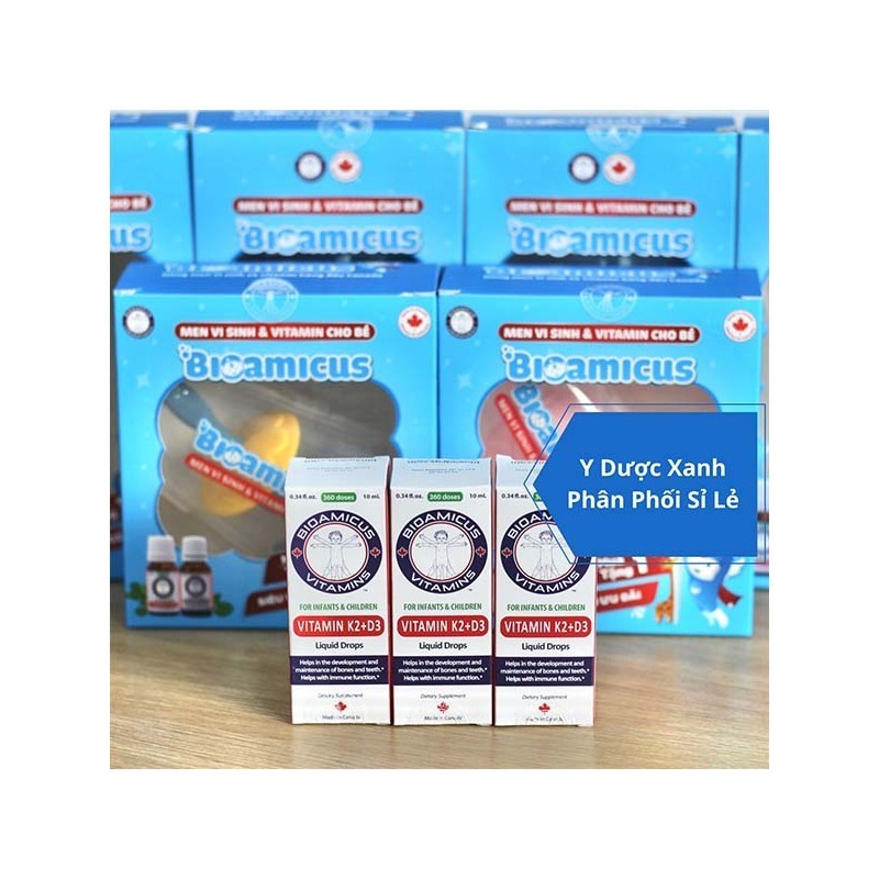 BIOAMICUS VITAMIN K2 D3, 10ml, Hỗ trợ tăng chiều cao, hấp thu canxi cho bé, trẻ nhỏ của Canada