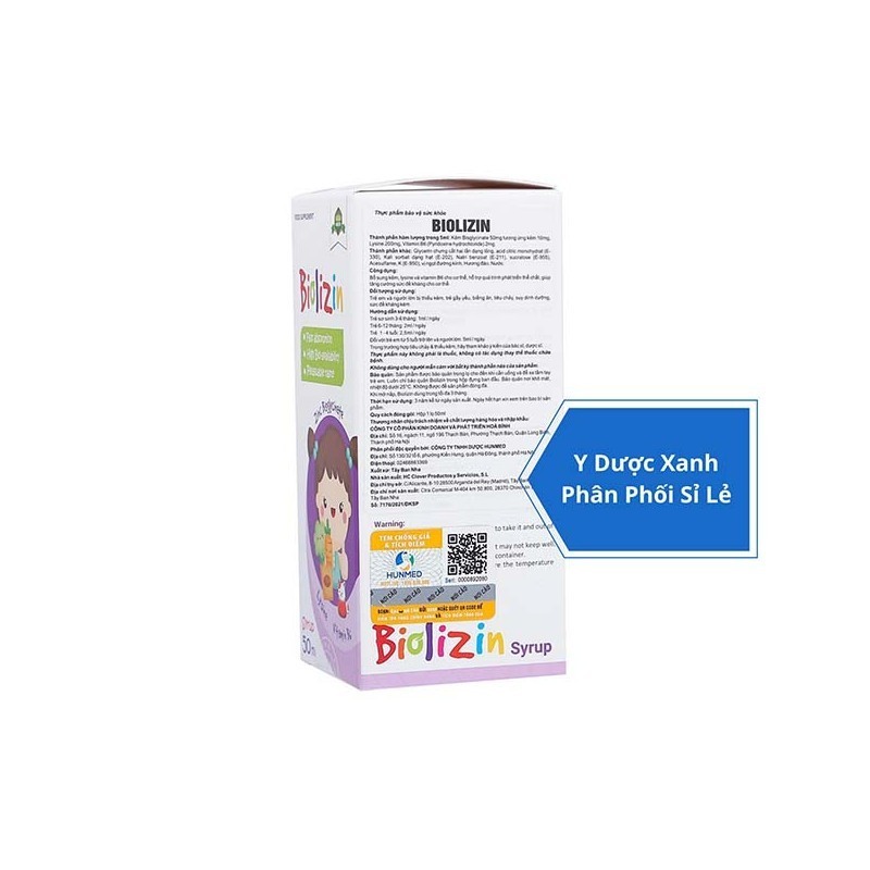 BIOLIZIN, 50ml, Siro hỗ trợ cải thiện biếng ăn cho bé, trẻ nhỏ từ 3 tháng tuổi của Tây Ban Nha