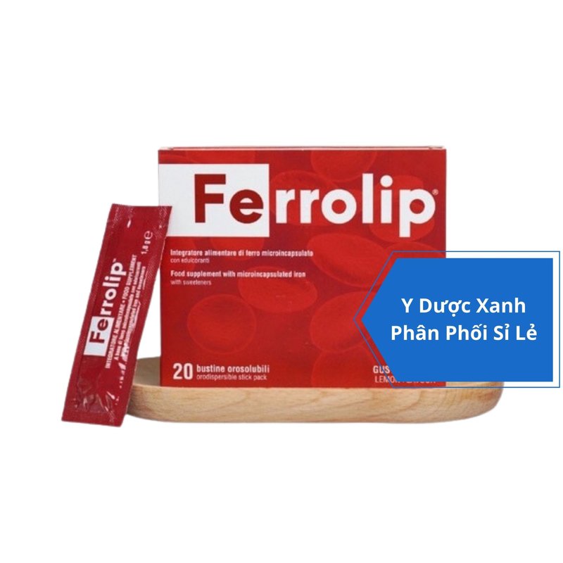 FERROLIP, 20 gói, Gói sắt sinh học bổ sung sắt cho bà bầu, người thiếu máu của Ý