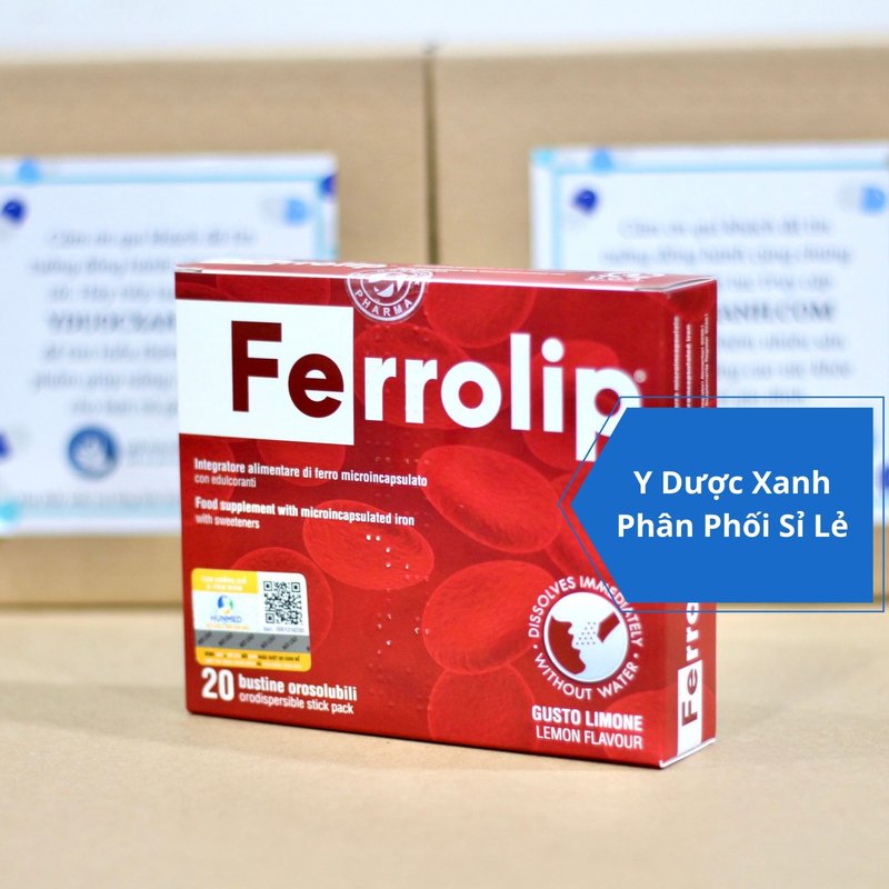 FERROLIP, 20 gói, Gói sắt sinh học bổ sung sắt cho bà bầu, người thiếu máu của Ý