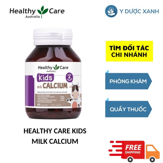 HEALTHY CARE KIDS MILK CALCIUM, Viên uống Canxi sữa cho bé bổ sung Canxi, Vitamin D3 của Úc