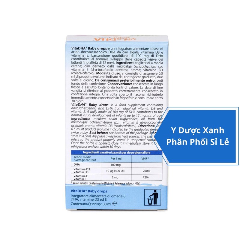 VITADHA BABY DROPS, 30ml, Nhỏ giọt bổ sung DHA cho bé, trẻ em từ sơ sinh của Ý