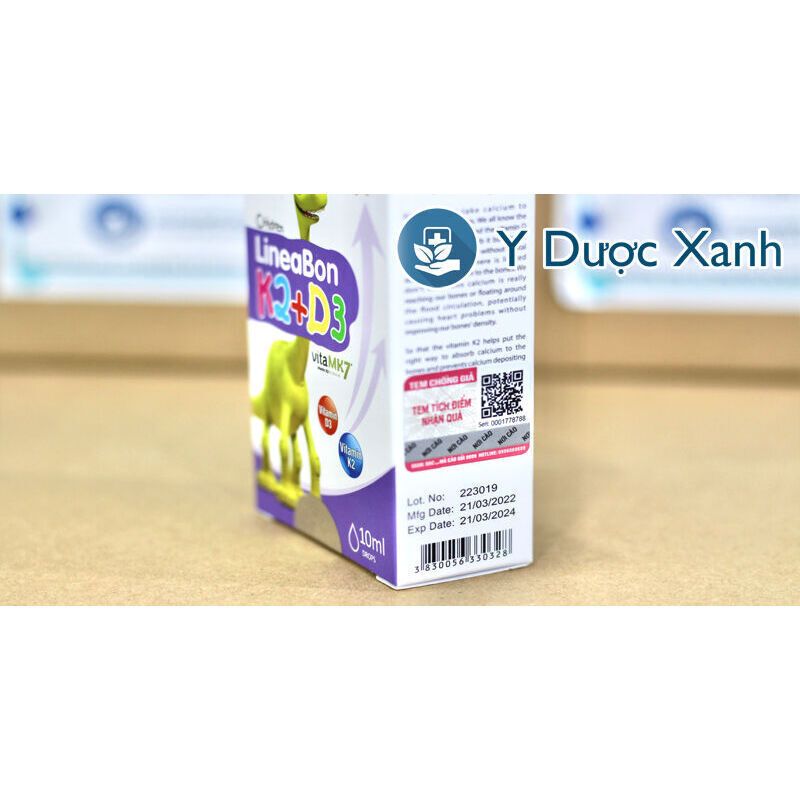 LINEABON K2+D3, 10ml, Nhỏ giọt tăng hấp thu canxi cho trẻ em, trẻ sơ sinh của Châu Âu
