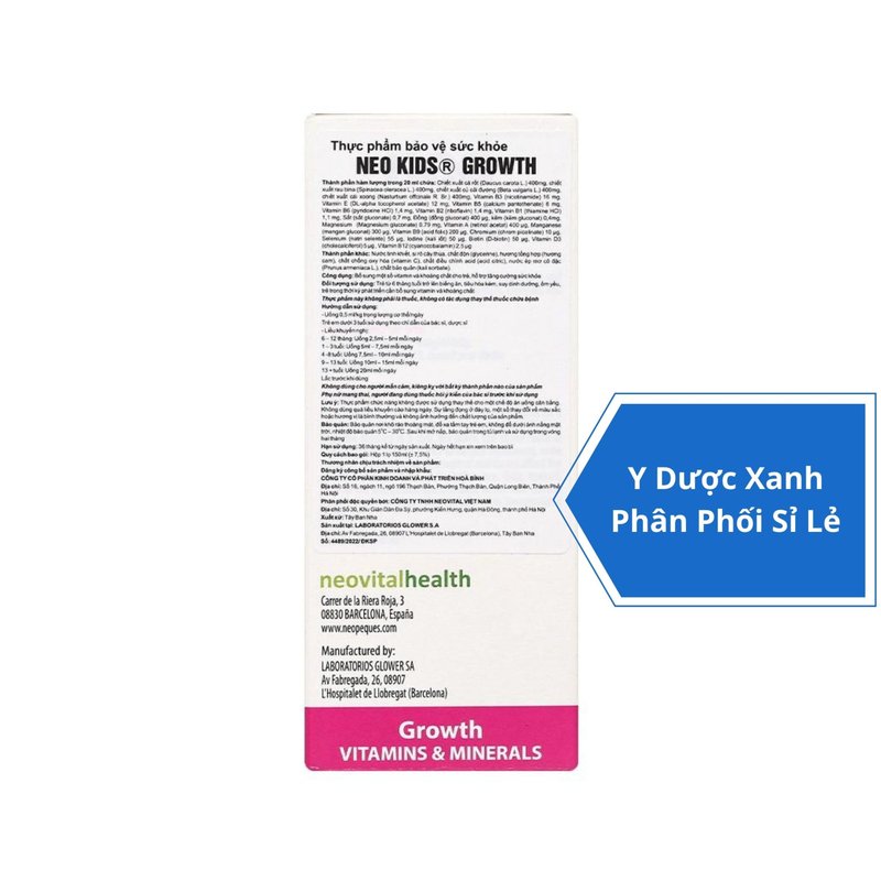 NEO KIDS GROWTH, 150ml, Siro bổ sung vitamin và khoáng chất tổng hợp cho bé từ 6 tháng của Tây Ban Nha