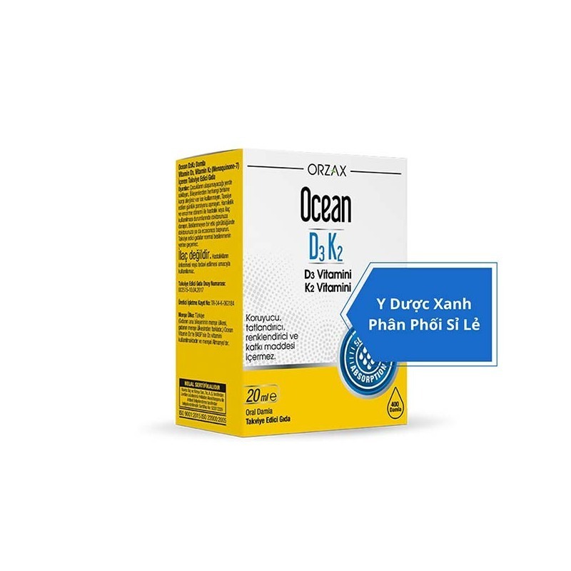 OCEAN D3 K2, 20ml, Hỗ trợ phát triển xương, chiều cao cho bé, trẻ sơ sinh của Thổ Nhĩ Kỳ
