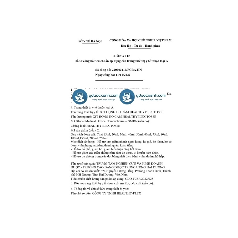 HEALTHYPLEX TOSSE, 50 ml, Xịt họng keo ong giảm ho, viêm họng, đau họng cho trẻ em từ 1 tuổi