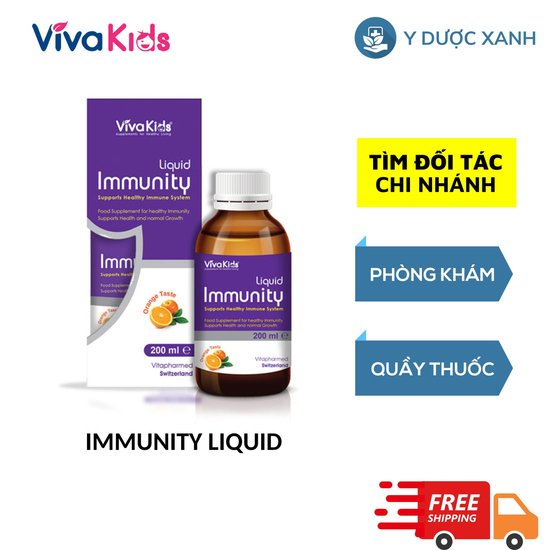 VIVAKIDS IMMUNITY LIQUID, 200ml, Siro tăng đề kháng cho bé trẻ từ 1 tuổi của Thụy Sĩ