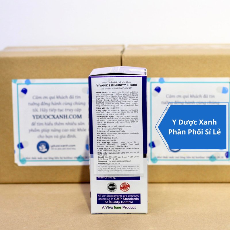 VIVAKIDS IMMUNITY LIQUID, 200ml, Siro tăng đề kháng cho bé trẻ từ 1 tuổi của Thụy Sĩ