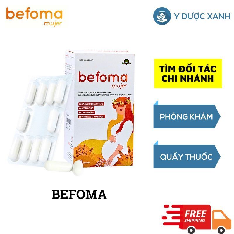 BEFOMA MUJER, 30 viên, Viên uống vitamin tổng hợp, hỗ trợ phát triển thai nhi cho bà bầu, phụ nữ mang thai của Tây Ban Nha