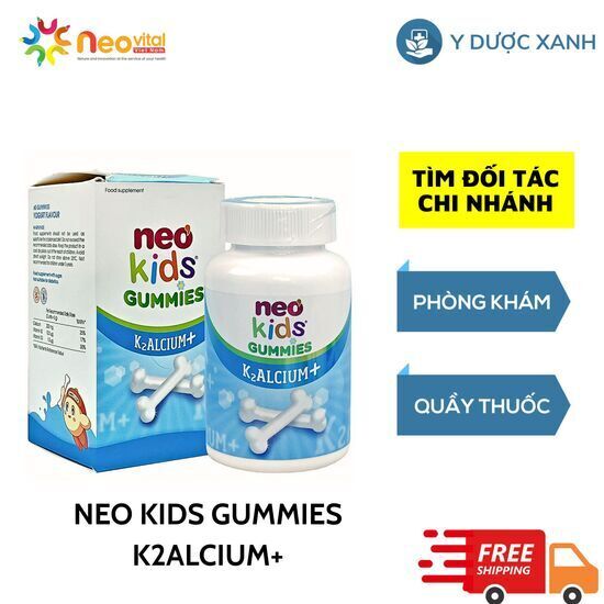Kẹo Dẻo NEO KIDS GUMMIES K2ALCIUM+, 60 viên, Bổ sung canxi cho bé - Y Dược Xanh