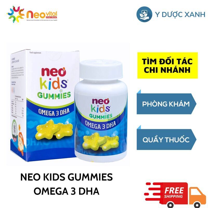 NEO KIDS GUMMIES OMEGA 3 DHA, 60 viên, Hỗ trợ tốt cho mắt và não của bé - Y Dược Xanh