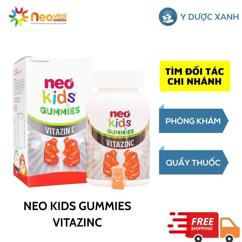 Kẹo Dẻo NEO KIDS GUMMIES ZINC, 60 viên, Bổ sung kẽm và vitamin cho bé - Y Dược Xanh