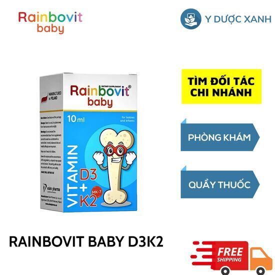 RAINBOVIT BABY D3K2 VI TẢO, 10ML, Vitamin D3+K2 tinh khiết, hỗ trợ phát triên xương răng