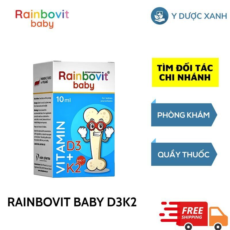 RAINBOVIT BABY D3K2 VI TẢO, 10ML, Vitamin D3+K2 tinh khiết, hỗ trợ phát triên xương răng