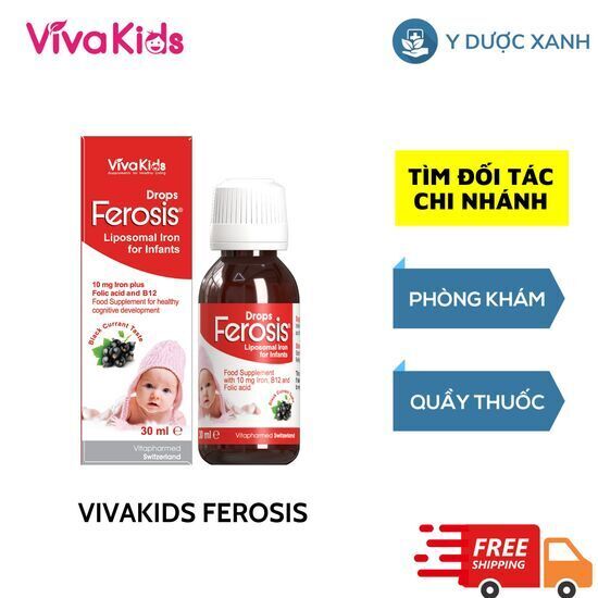 VIVAKIDS FEROSIS DROPS, 30ml, Sắt nhỏ giọt cho trẻ từ 6 tháng của Thụy Sĩ
