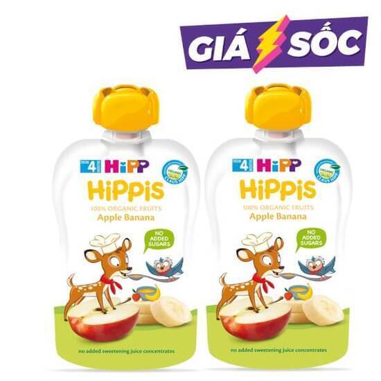 Combo 2 Dinh dưỡng 100% trái cây nghiền hữu cơ HiPPiS Organic (Táo, Chuối)