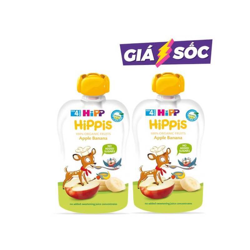 Combo 2 Dinh dưỡng 100% trái cây nghiền hữu cơ HiPPiS Organic (Táo, Chuối)