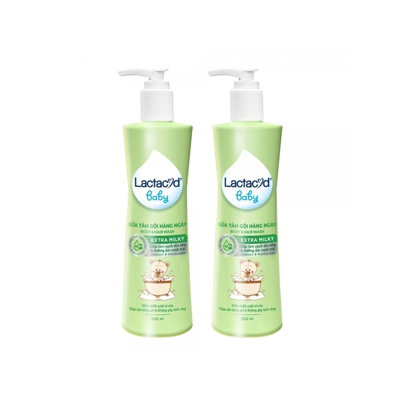 Combo 2 Sữa tắm gội Lactacyd Baby Extra Milky 500ml
